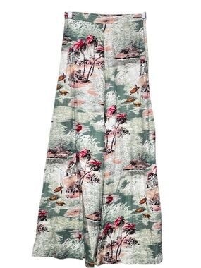 Miguelina Tropical Island Print Wide Leg Palazzo Pants Resort Beach Small